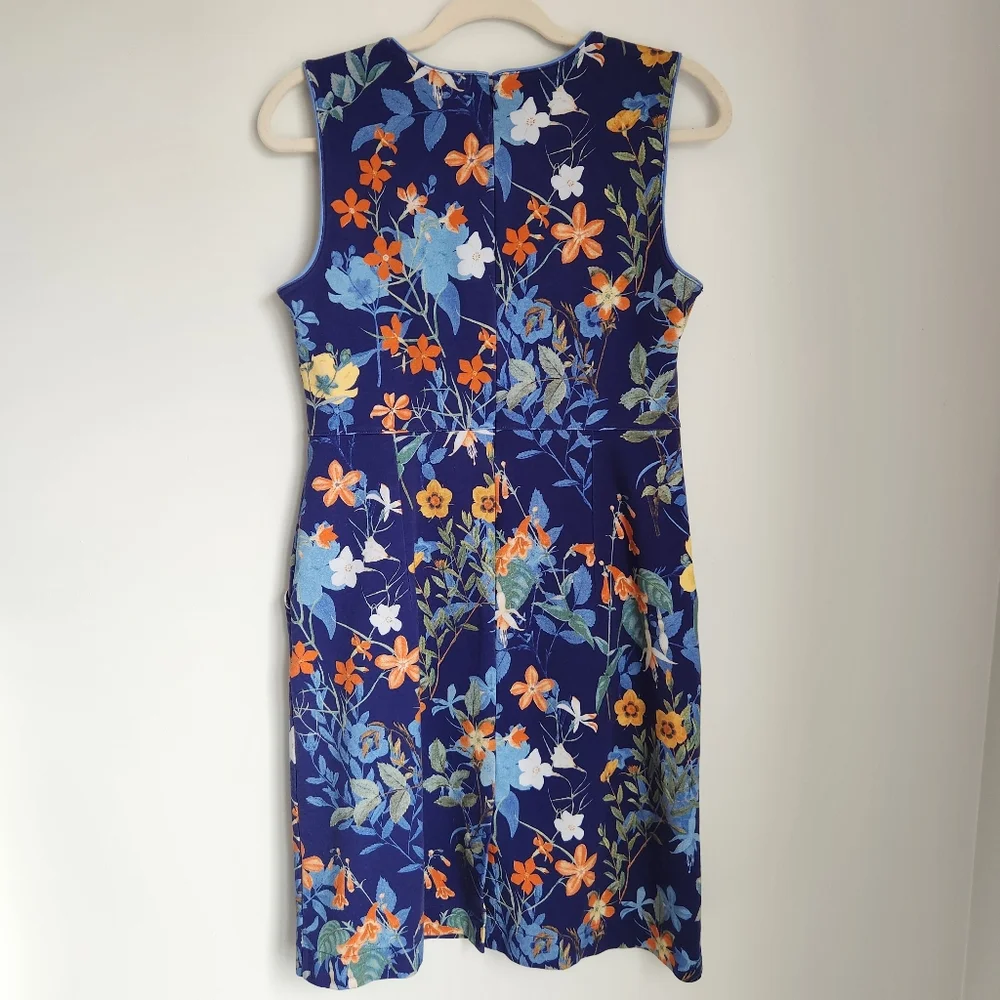 Lands' End Vintage Floral Navy Blue Keyhole Dress Sleeveless Knee Length Size 10 - Picture 6 of 11
